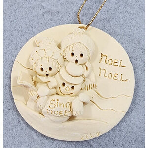 1994 NOEL NOEL SIGN NOEL Boy Girl Snowman Christmas Ornament LaBerge Vintage